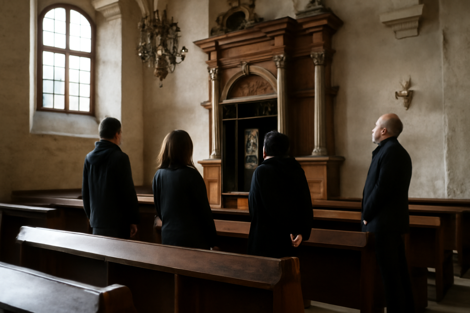 Synagogue à Kazimierz Cracovie détails pierre et visiteurs