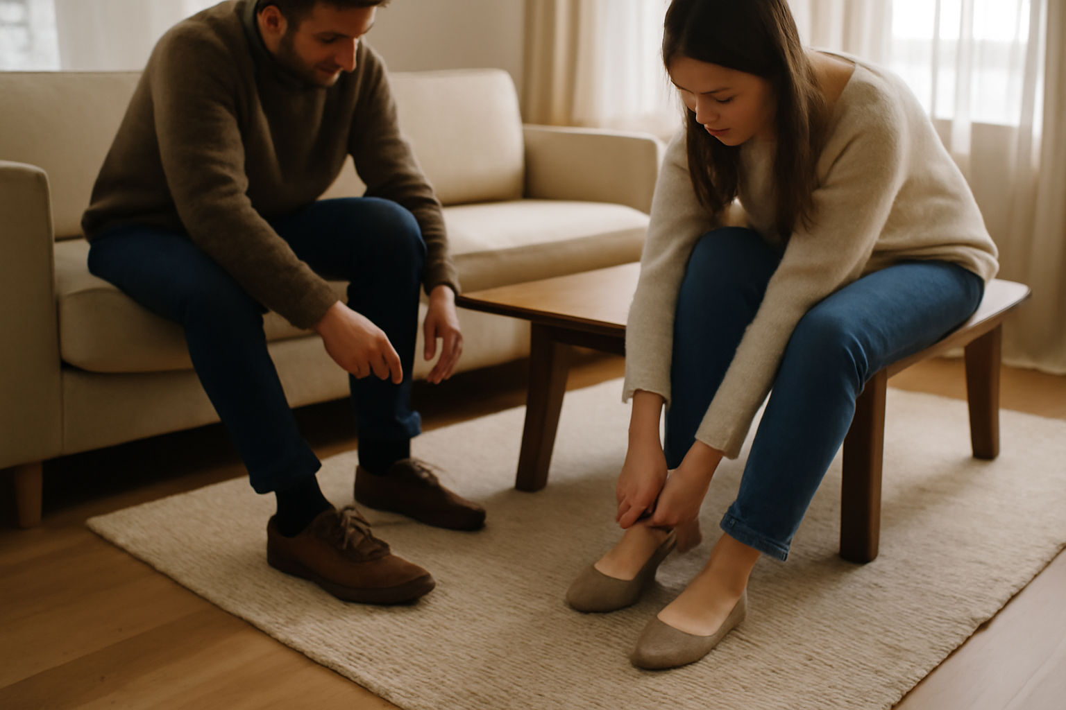 tapis matiere en laine sur parquet clair dans un salon lumineux