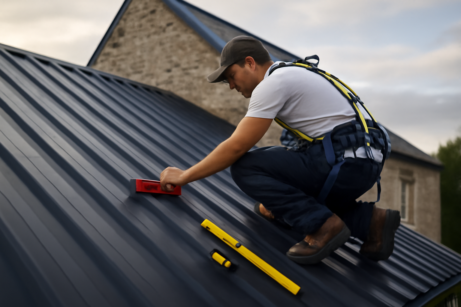 Toiture en bac acier avec pente minimum vérifiée sur chantier