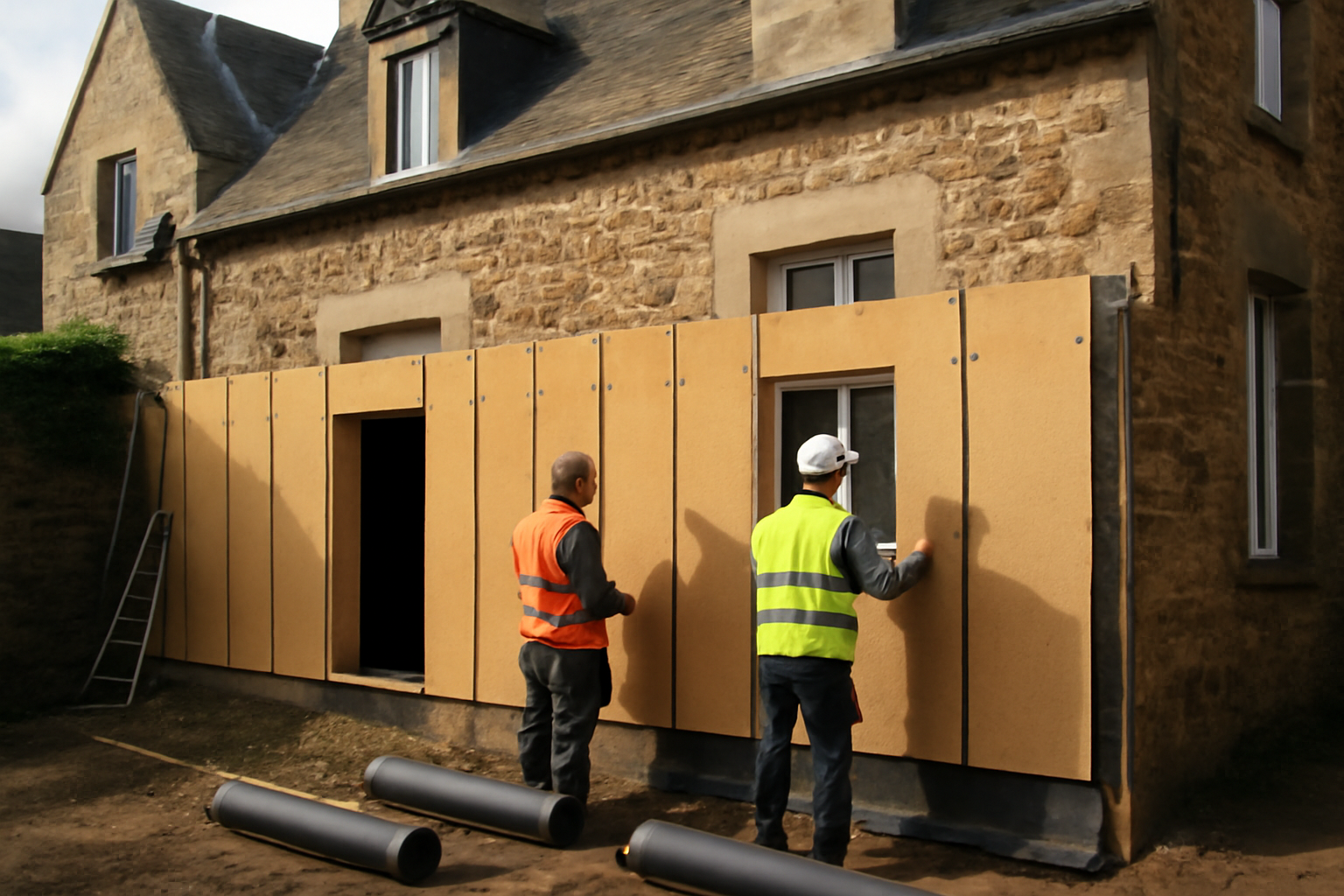 Isolation exterieur fibre de bois sur façade bretonne avec bardage ventilé et écran pare-pluie