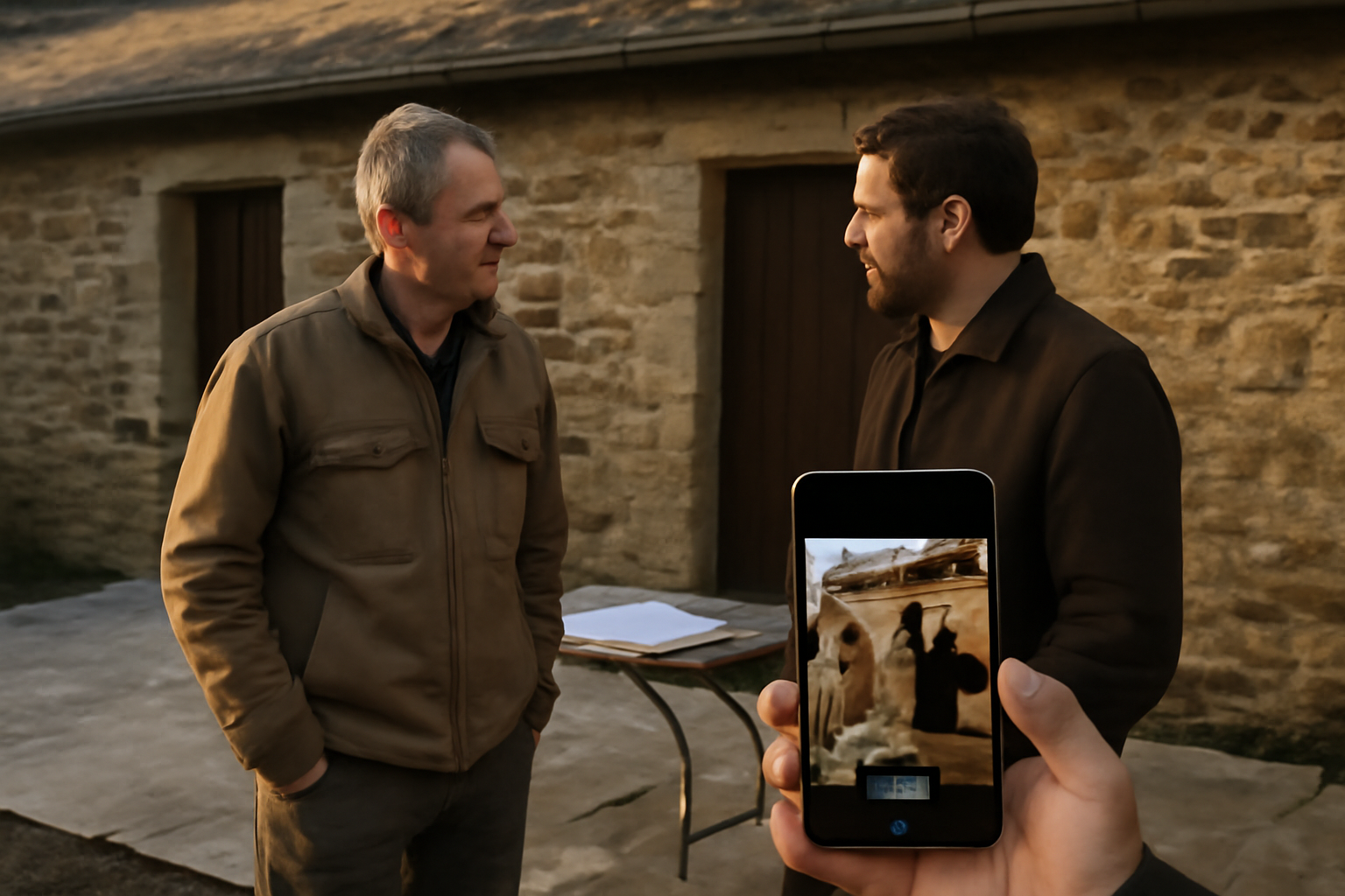 artisanat-faq.fr tout savoir pour vos travaux : artisan et particulier vérifient un devis sur chantier en Bretagne
