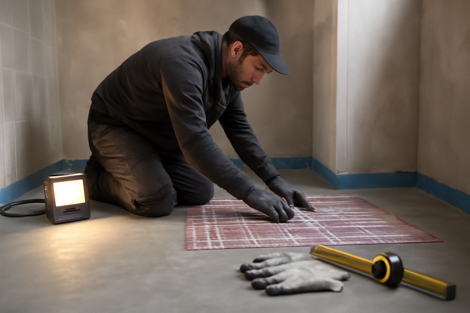 Chantier : pose d’un chauffage au sol dans une salle de bain avec chape et étanchéité