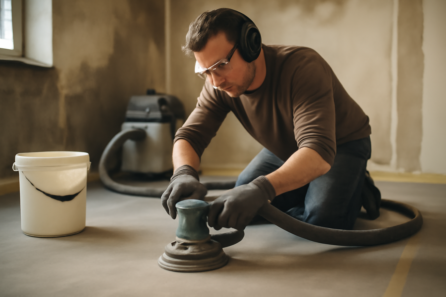 peindre un sol en béton travauxdepro.com : préparation du béton avec ponçage et aspiration