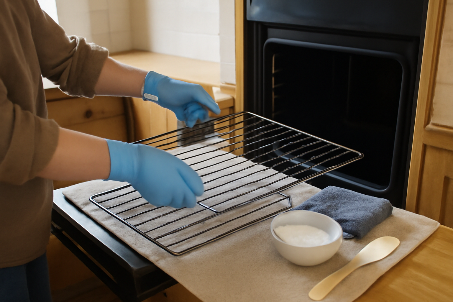 Comment nettoyer four en retirant les grilles et en appliquant une pâte de bicarbonate sur la graisse