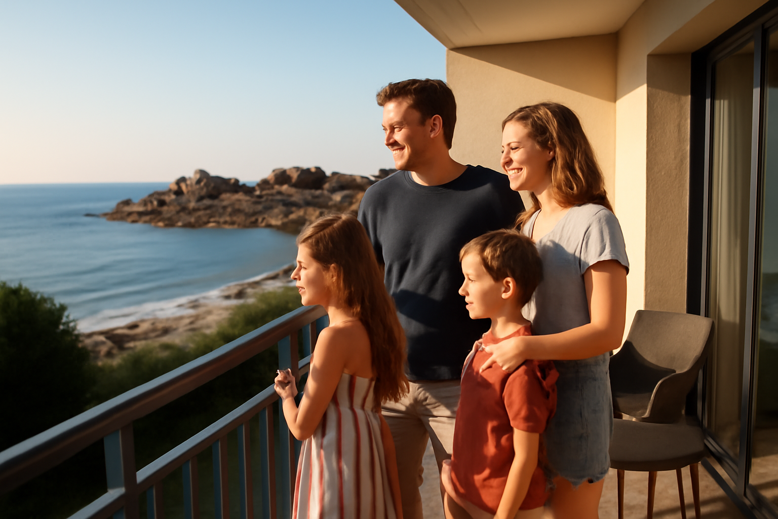 Hébergements Perros-Guirec face à la Côte de Granit Rose, vue mer depuis un balcon en été
