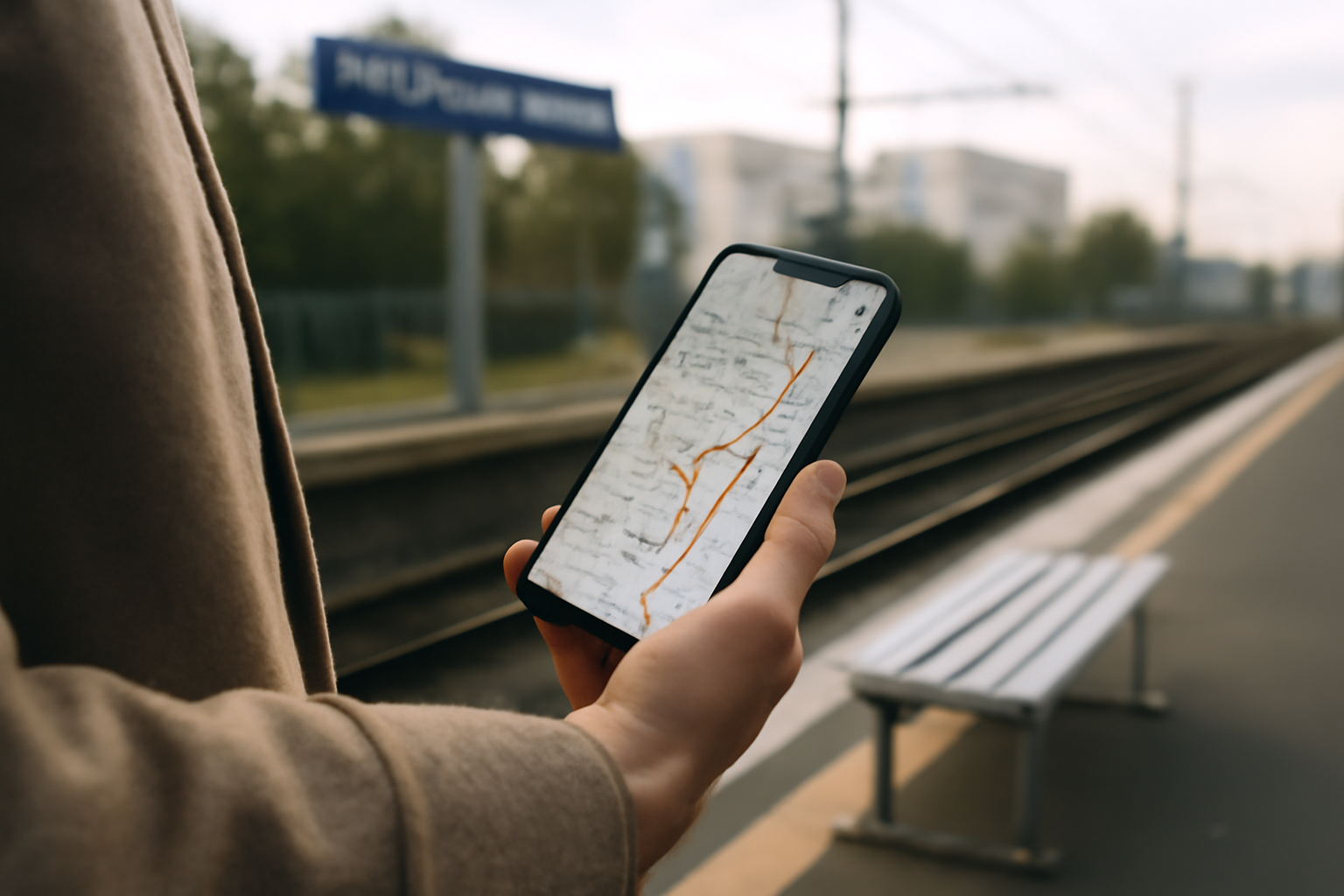 Plan du réseau francilien avec la ligne metro 16 entre Saint-Denis Pleyel et Noisy–Champs, vue sur un téléphone