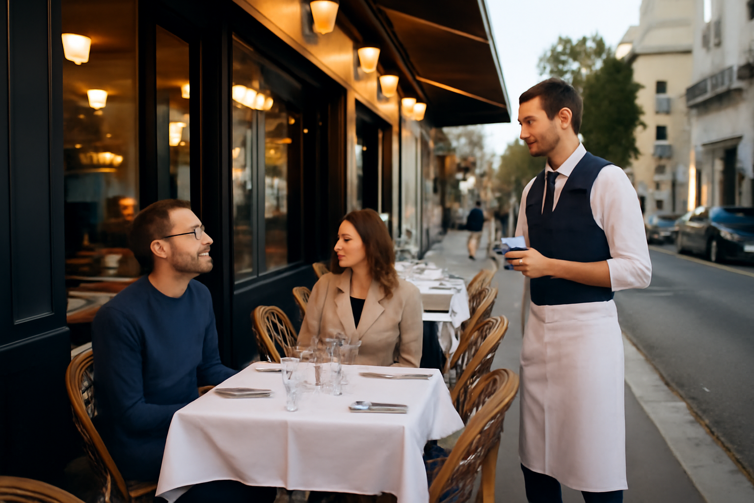 Restaurant levallois à Levallois-Perret, salle lumineuse et terrasse en soirée
