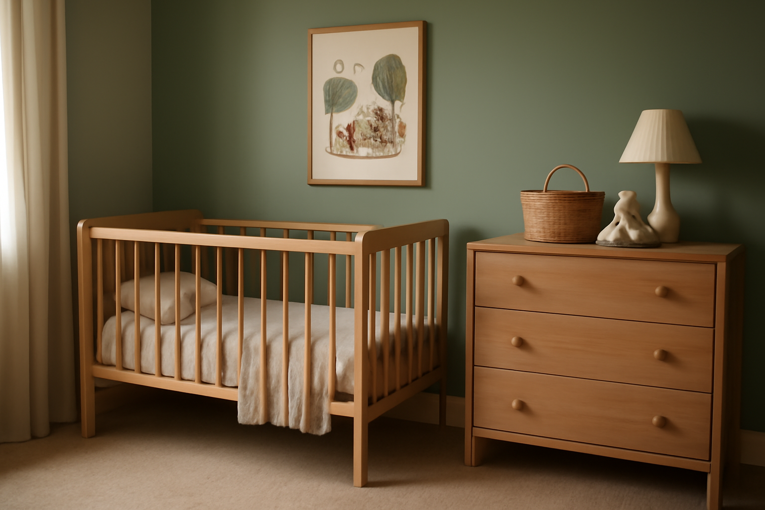 affiche chambre enfant sur un mur clair, cadre en bois et décoration douce