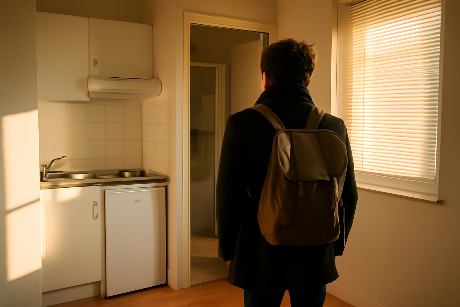 studio à louer : visite d’un logement avec cuisine et salle d’eau