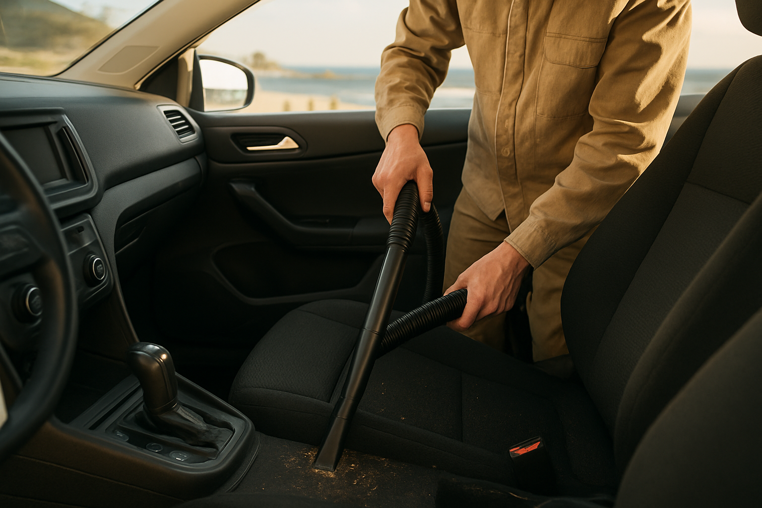 Aspirateur voiture puissant avec embout fin pour interstices dans une voiture