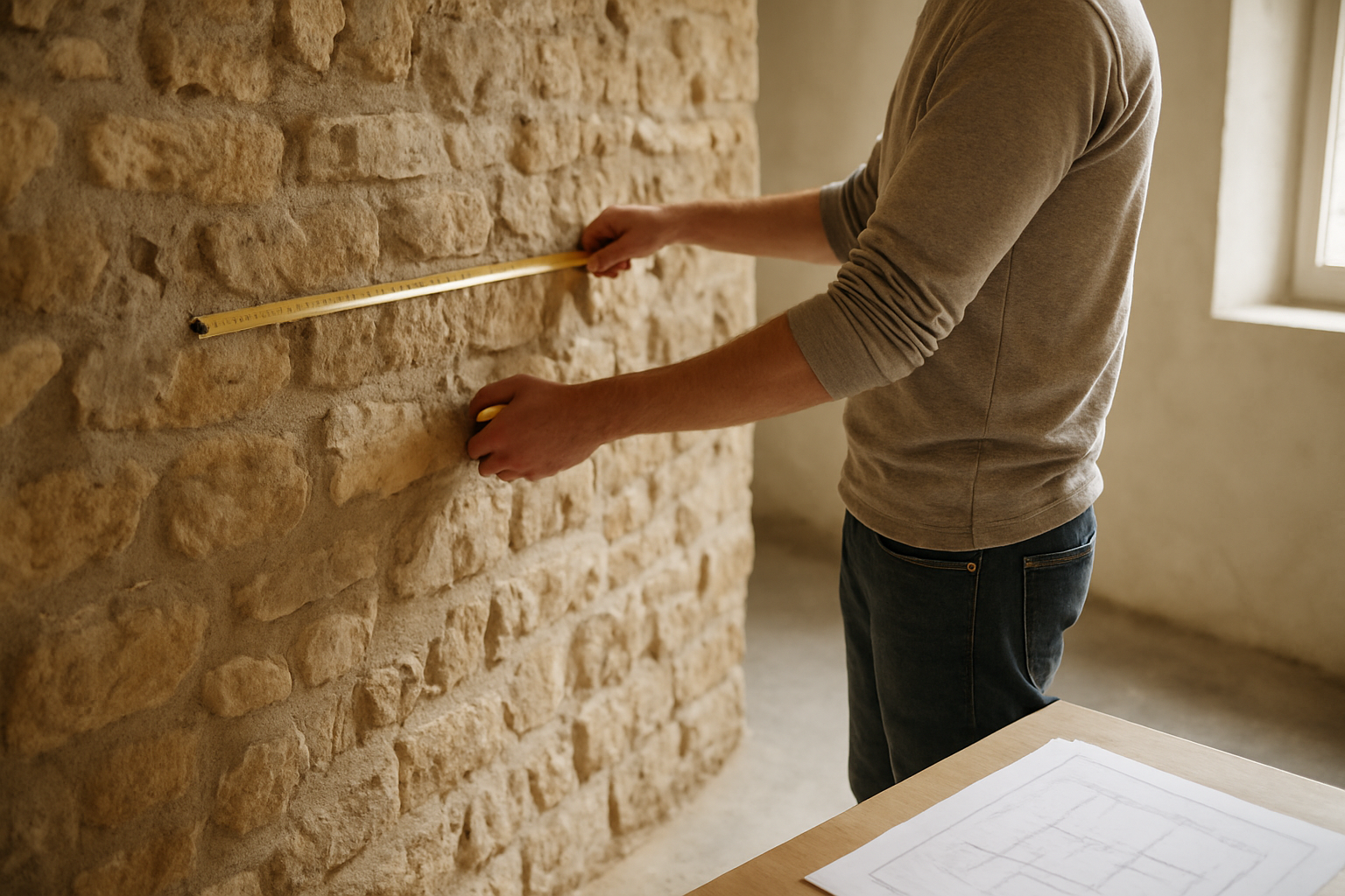 Mesure d’une pièce au mètre ruban pour calculer des m²