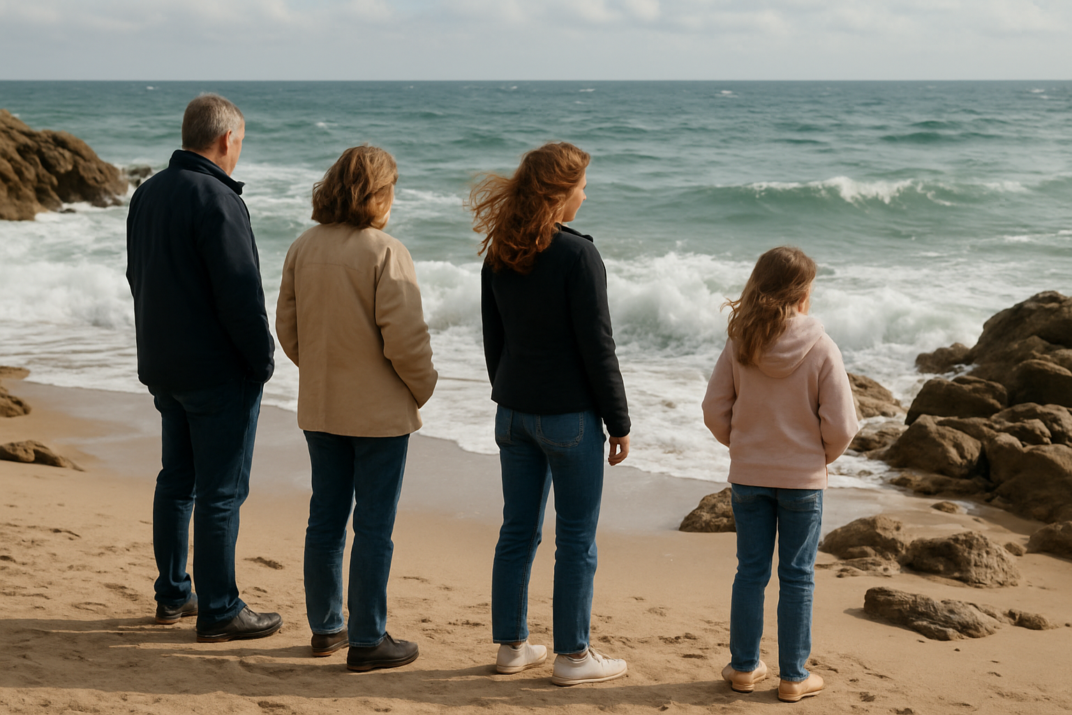 Baigneurs observant la houle avant d’entrer dans l’eau près de la plage du Grand Jardin à Bormes-les-Mimosas