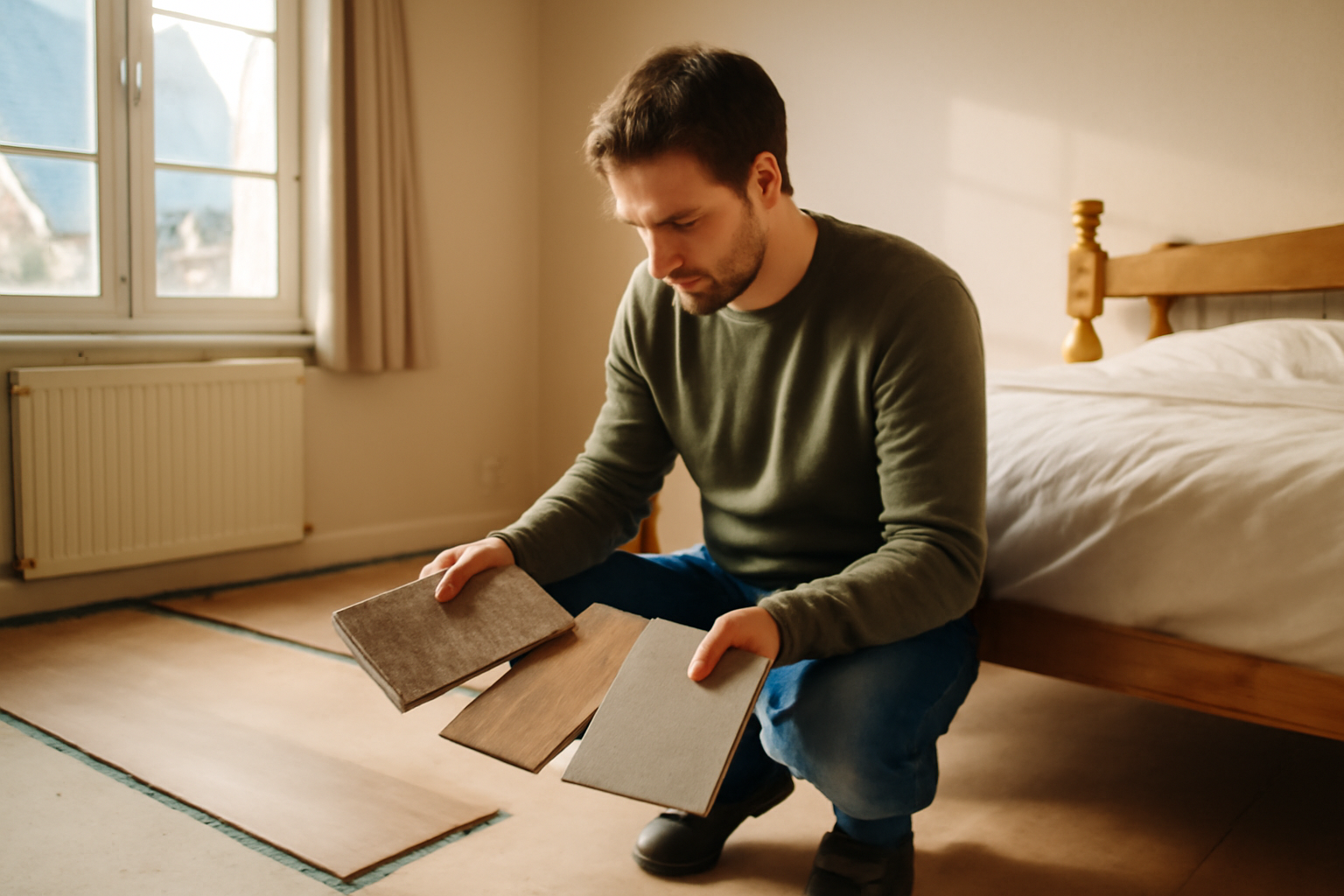 Choisir un sol de chambre : moquette, parquet ou vinyle dans une pièce lumineuse